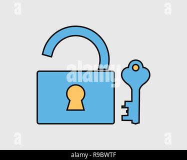 Colorful Lock and Key Icon on gray background Stock Vector