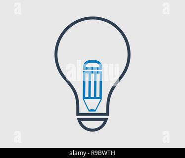 Knowledge is power line icon. Pen symbol on light bulb Stock Vector