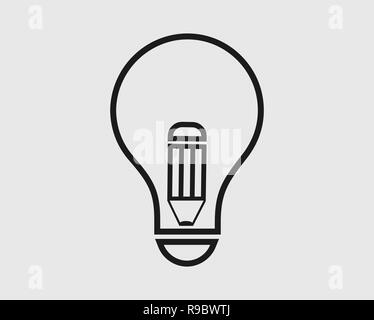 Knowledge is power line icon. Pen symbol on light bulb Stock Vector