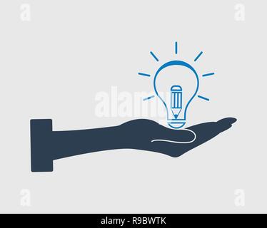 Knowledge is power icon. Pen symbol with bulb sign. Stock Vector