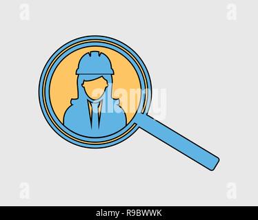 Colorful Search Female Employee Icon on gray background Stock Vector