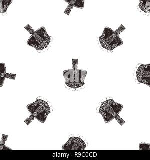 Seamless pattern of hand drawn sketch style crown isolated on white background. Vector illustration. Stock Vector