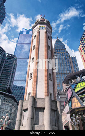 Chongqing, China.  June 23, 2018. The Jiefangbei monument clock tower located in Jiefangbei square in the city center of Chongqing China. Stock Photo