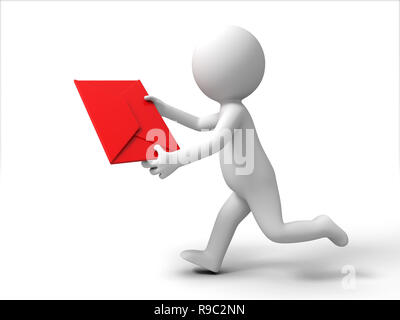 A 3d people is running to send a letter Stock Photo