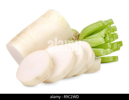 Daikon radish isolated on white clipping path. Stock Photo