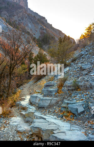 Trail of rock in Provo Canyon Utah in fall Stock Photo