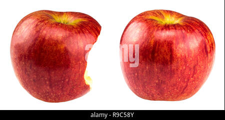 Red bitten apple and whole apple isolated on white. Stock Photo