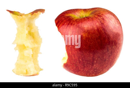 Red bitten apple and whole apple isolated on white. Stock Photo