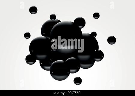 Big abstract glossy black shape with metaball on white background Design template in 3d Stock Vector