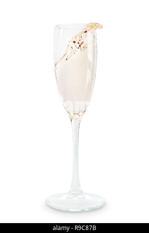 Champagne glass with wine splash. Isolated on white, clipping path included Stock Photo