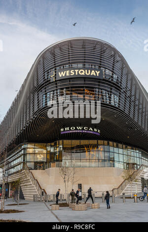 The modern extension to Westquay shopping centre - Westquay 2 - housing a Showcase cinema and many new bars and restaurants, Southampton, UK, Decembe Stock Photo