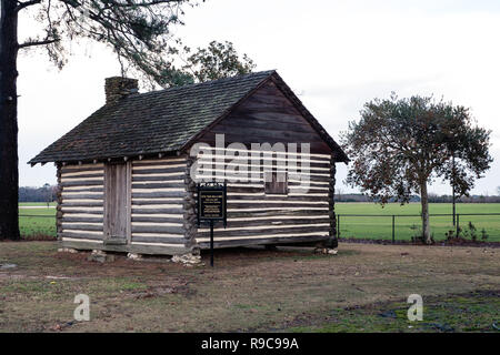 Civil War Era Slave Cabin at Averasboro Battle Field, NC-Circa 2018: Civil War Battlefield and Monuments Stock Photo