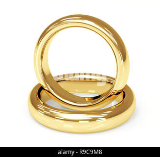 Two 3d gold wedding ring. Objects over white Stock Photo