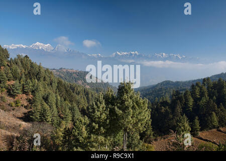 Mount Everest and the high Himalayas seen from the road to Salleri, Khumbu, Nepal Stock Photo