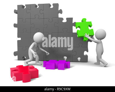 Two people are moving the puzzles Stock Photo