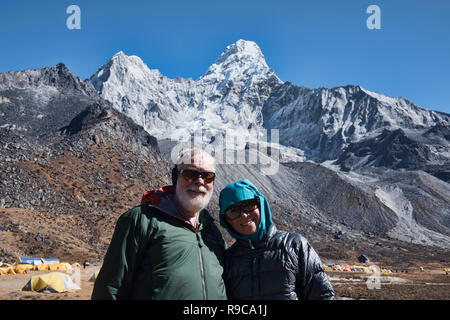 Trekkers at Ama Dablam Base Camp, Khumbu, Nepal Stock Photo