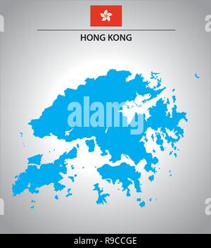 simple vector outline map of Hong Kong with flag Stock Vector
