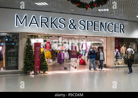 Marks and Spencer shop front indoors inside Holmbush Shopping Centre in Shoreham, West Sussex, England, UK. M&S retail store. Stock Photo