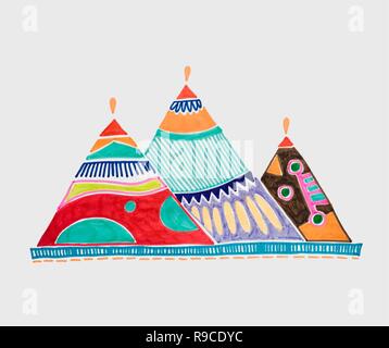marker sketch drawing of egyptian pyramids of Giza Stock Vector