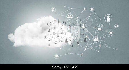Lines and dots as networking idea drawn on gray background Stock Photo