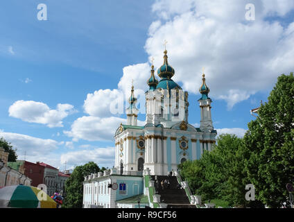 View of the St. Andrew’s Church in Kiev in the summer day, Ukraine. Stock Photo