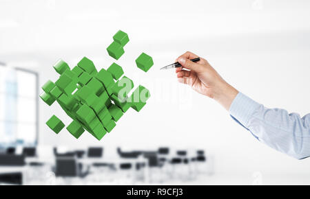 Integrating new technologies concept with cube figure floating i Stock Photo