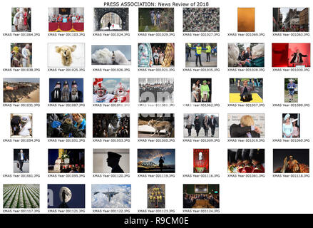 REVIEW OF THE YEAR PICS 2018 Contact sheet 3 of 3. The Press Association will file the 2018 Review of the Year in Pictures today. This is contact sheet is a guide to the images you will receive. Stock Photo