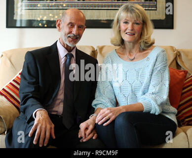 Embargoed to 0001 Monday December 24 Donor Teresa Dobson meets the recipient of her kidney, Joe Salvatore, for the first time in, Kings Langley, Hertfordshire. Stock Photo