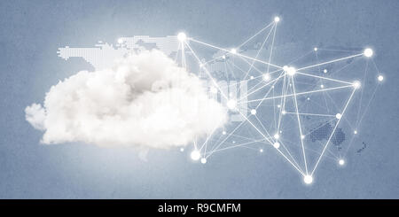 Lines and dots as networking idea drawn on blue background Stock Photo