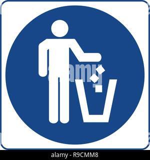 Information mandatory symbol in blue circle isolated on white. Litter disposal sign. Stock Vector