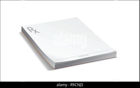 Clean page of a physician's pharmacy Rx pad isolated on white background healthcare medial Stock Vector