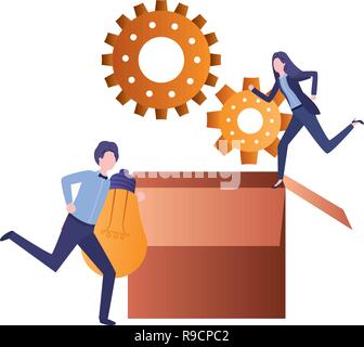 businessmen and businesswoman teamwork with gears strategy Stock Vector ...