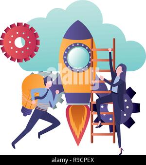 business couple with rocket avatar character Stock Vector