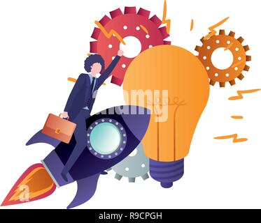 businessman mounted on rocket avatar character Stock Vector