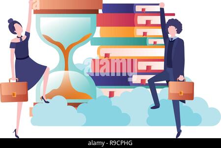 business couple with hourglass avatar character Stock Vector