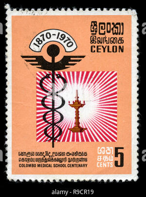 Postmarked stamp from Ceylon commemorating the Colombo Medical School ...