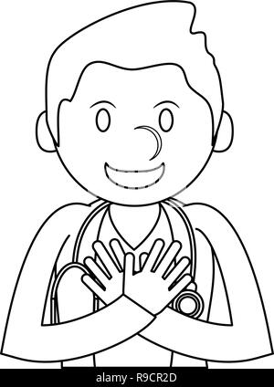 Doctor greeting cartoon in black and white Stock Vector