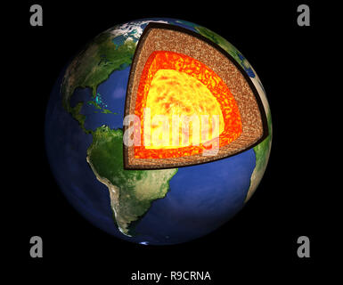 Structure of the Earth. Model isolated on black background Stock Photo