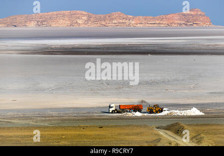 Urmia lake-Salt harvest Stock Photo