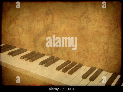 Grunge background with piano and musical symbols Stock Photo