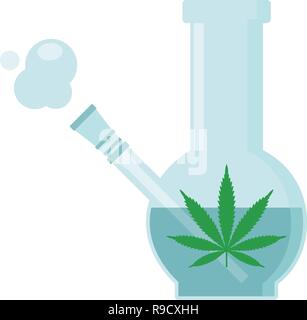 Glass bong for smoking. Blue bong with marijuana. Isolated vector illustration on white background. Stock Vector