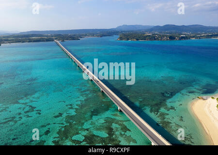 Okinawa, Japan at Kouri Bridge and Kouri Island Stock Photo