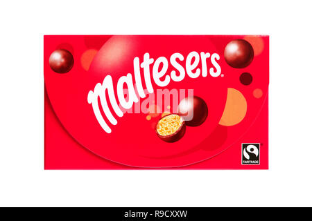 Box of Maltesers on a White Background Stock Photo