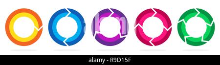 Set of flat circle arrows. Vector illustration. Refresh or reload arrows for infographic. Stock Vector