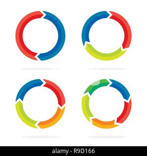 Set of flat circle arrows. Vector illustration. Refresh or reload arrows for infographic. Stock Vector