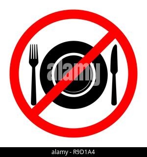 Red prohibition food sign. Vector illustration. No food sign. No eating allowed sign. Stock Vector