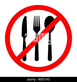 Red prohibition food sign. Vector illustration. No food sign. No eating allowed sign. Stock Vector