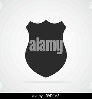 Black shield in flat design. Shield icon isolated on light background. Vector illustration. Stock Vector