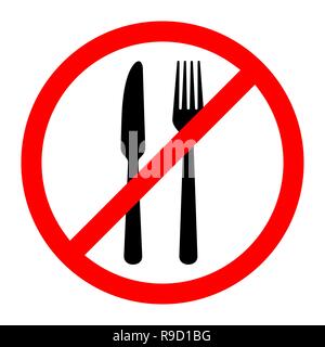 Red prohibition food sign. Vector illustration. No food sign. No eating allowed sign. Stock Vector