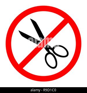 Scissors prohibition sign. Vector illustration. No cutting sign. Prohibited sign do not cut Stock Vector